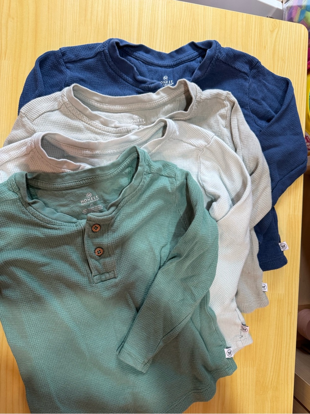 Honest Kids' Long-Sleeve Henley Shirts - Green & Blue Size 4T